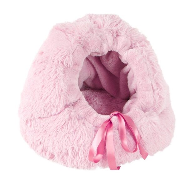 cama iglu cueva rosa con textura de peluche de la marca ohlala pets para perros de tallas pequeñas. Criadores de caniches toy, caniches mini toy y cavalier