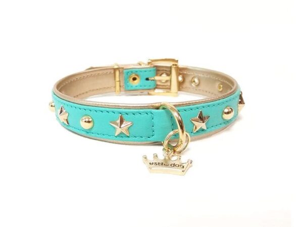 collar modelo lua celeste de la marca estil for dog para perros pequeños. Somos criadores de caniche toy rojo y cavalier