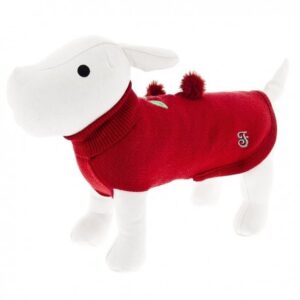 Jersey maglioncino rojo de la firma ferribiella. Lo ultimo en ropa para perros. Criadores de caniche toy, caniche mini toy y cavalier