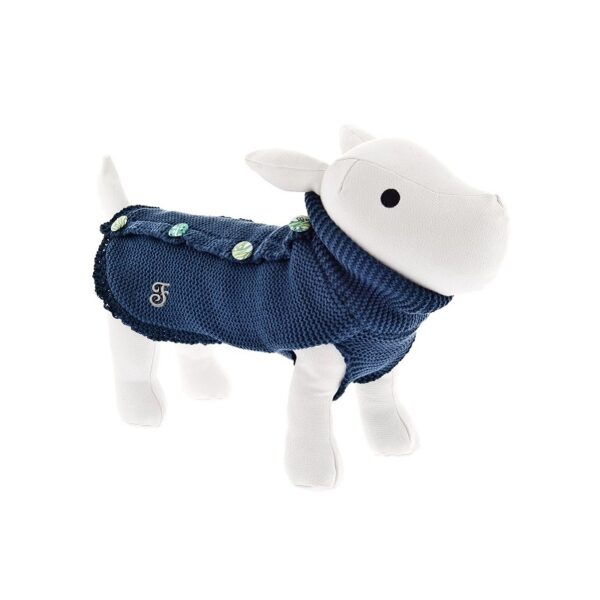 Jersey pin up azul de la marca ferribiella para perros de talla pequeña. Criadores de caniches toy, caniche mini toy y cavaliers.