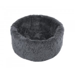 Cama Terezie gris con textura de peluche de la firma Ohlala pets para perros de talla pequeña. Criadores de caniches toy, mini toy y cavalier