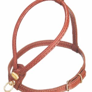 Arnes Marron de Cinopelca. Arnes de piel para caniche. arnes no enreda pelo caniche