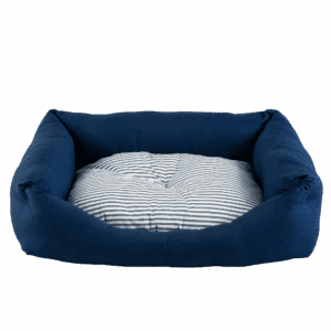 cama perro azul cojin rayas